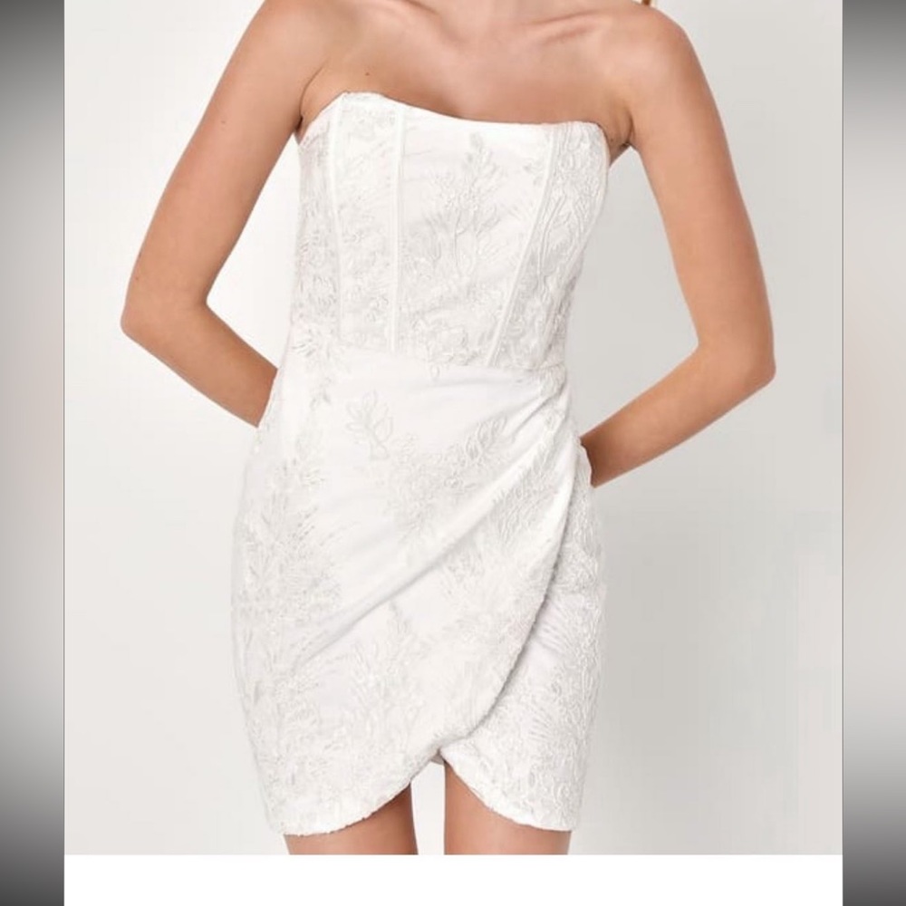 Lovely Desires White Floral Embroidered Bustier Mini Dress
